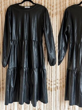 JLY Black Tiered Emo Goth Streetwear A Line Long Sleeve Midi Grunge Dress 3X